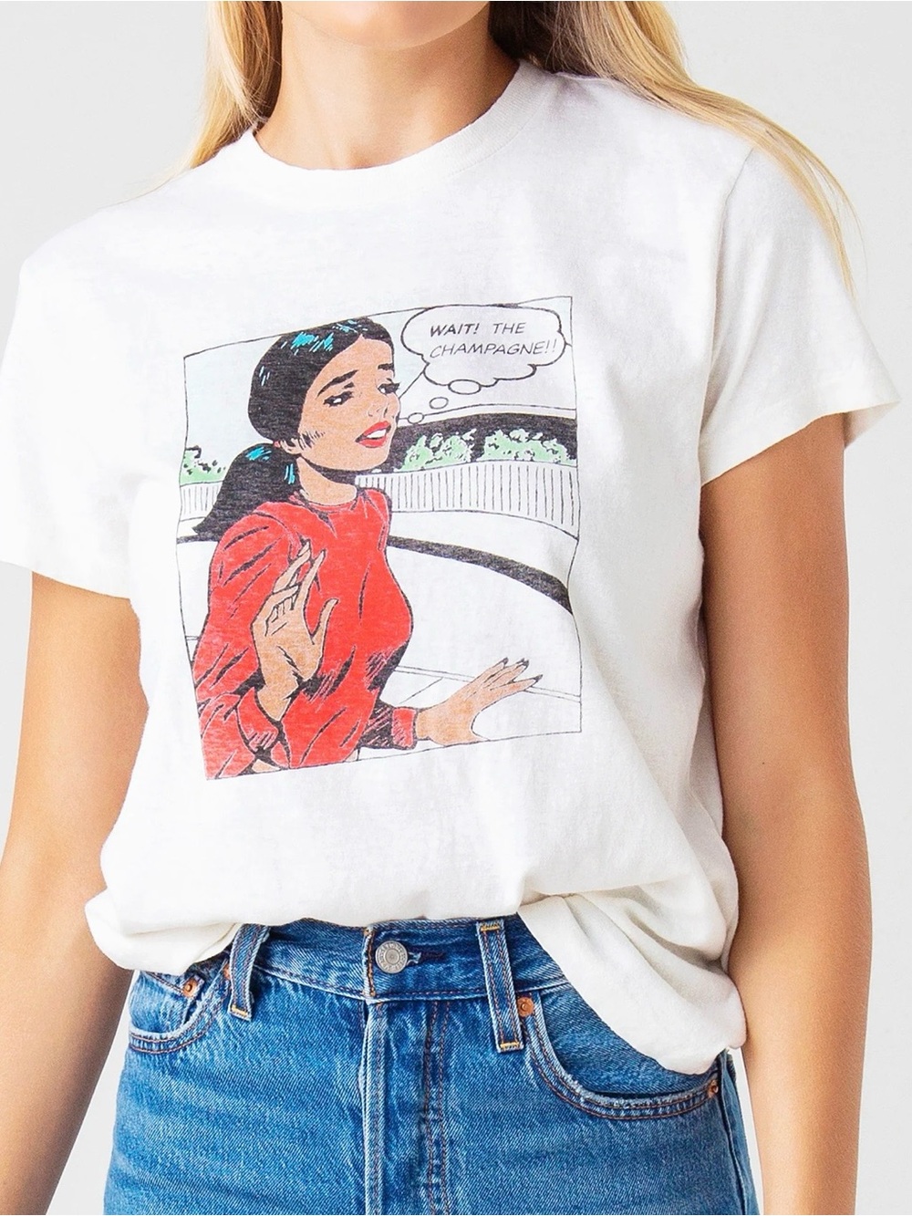 Re/Done White Short Sleeve Tee with Red Pop-Art Graphic
